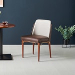 트렌디한 투톤 베이지 브라운 인조가죽 디자인 식탁 의자 체어 테이블 모던 : IVY퍼니처