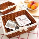 리본 레이스 정사각 짜임 라탄바스켓 2p 연출용 카페 장식 : 에브리원데이