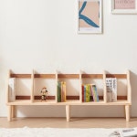 아이방 원목 낮은 책꽂이 1140 유아 책장 고무나무 1단 5칸 다리형 어린이집 유치원 : 공간의감각