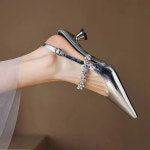 2024 여성 큐빅샌들 보석 진주 여성용 포인티드 토 샌들 슬링백 라인스톤 웨딩 신발 골드 실버 로우 힐 봄 여름 가을 Mujer 1376C 신상... 