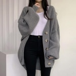 여성 겨울 니트 골지 버튼 가디건 롱 카디건 벌룬 오버핏 : 그린셀 스토어