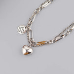 2024 염주팔찌 흑요석 묵주 Evimi 여성용 925 실버 컬러 팔찌 트렌디하고 더블 레이어 체인 러브 하트 파티 쥬얼리 연인 선물 : 폭스통상