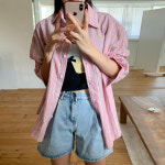 [MADE/살안타템] 라오니 썸머 스트라이프 레이어드 오버핏 셔츠 : 토마토팩토리