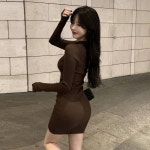 키 작은 145XXS 봄 핫걸 스키니 백 히프 슬림핏 차이나넥 긴팔 니트 이너  여자 데이트 : 수나인드