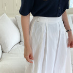 산디로 뒷밴딩 허리 버클 플리츠 롱 스커트-4color : Lindashop