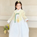 연희 (6세) 여아 한복 키즈 아동 딸 명절 유아 추석 설날 노랑 당의 저고리 자매 흰색 : 주식회사 키즈톡톡