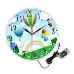 2024 공기 풍선 만화 디자인 벽 시계 아이 방 조용한 비 똑딱 거리는 프린팅 인쇄 봄 풍경 보육 아트 장식 : 고고무역