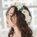 브라이덜 웨딩촬영 파티 헤어 소품 핑크 그린 플라워 꽃 화관 카페인테리어 : 쇼킴
