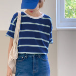 스와니 스트라이프 순면 반팔 티셔츠_M3396 : YOURHAZEL