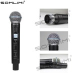 SOMLIMI 무대 공연 노래방 600-699MHz UHF 전문 듀얼 무선 마이크 시스템, 2 채널 자동 스캔 : 아로니아 스토어