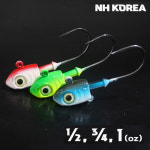 [뼈삼몰] NH코리아 농어지그헤드 UV축광 농어 광어 우럭 루어낚시 1/2oz, 3/4oz, 1oz : 뼈다귀삼촌몰