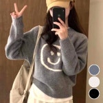 여자반팔티셔츠 여성여름티셔츠 민소매 나시티 봄 가을 여성 큐티 스마일 라운드넥 긴팔 니트 티셔츠 : 카에나케이