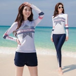 여자 수영복 집업 비치웨어 래쉬가드세트 긴팔 워터레깅스 패턴 화이트 : 소미제이