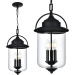 MELUCEE 3 라이트 아웃도어 펜던트 픽스쳐 블랙 투명 유리 조절 가능한 체인이 있는 1팩 외부 걸이 랜턴 파티오 현관 차고 입구에 적합 E12... 