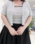 [66-120/빅사이즈] 여름 스트라이프 나시 반팔 가디건 세트 (마린셋트) : 랑므