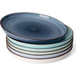 Sweese달콤한 저녁 접시 10인치 둥근 도자기 점심 식사 파티 결혼식 레스토랑 전자레인지 오븐 식기세척기 안전 6종 세트 시원한 모둠... 