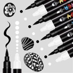 흑백 페인트 마커 중간 팁과 브러시 팁이 있는 8팩 듀얼 팁 아크릴 펜 목재 락 페인팅 캔버스 스톤 유리 세라믹에 이상적입니다 Blakc&White... 