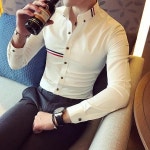 남자 와이셔츠 정장 구김없는 오버핏 드레스 예작 남방 유니폼 링클프리 남성용 비즈니스  셔츠 긴팔 슬림 핏 캐주얼 라펠 화이트 디자이너 남성... 