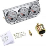3 in 1 카 미터 자동 게이지 （ 전압계 + 워터 오일 프레스 게이지), 2 크롬 전압 템프 압력 센서 12V 52mm 트리플 키트(화씨) : 이지바이브샵