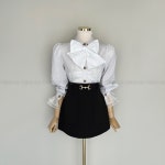 [르시앙]노방 프릴 레이스 배색 타이 블라우스 : 포항르시앙