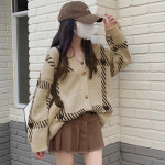 [오버핏/도톰] 스티치 패턴 체크 브이넥 루즈핏 오버핏 스웨터 니트 가디건 캐주얼 H6105에파드가디건 : 캔들메이킹