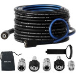 코일호스 압력 세척기 50FT 14 Kink 저항성 블랙 앤 블루 M22 14mm 피팅 및 38인치 퀵 커넥트 키트 가스 전기 세척기용 파워 : 오늘도기쁨36