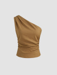 [샵사이다] Linen Cotton Asymmetrical Neck Solid Ruched Top : SHOPCIDER