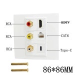HDMI 호환 소켓 CAT6 USB C 오디오 및 비디오 벽 플러그 86 타입 멀티미디어 패널 4K 고화질 케이블 3RCA : 리셀포얼