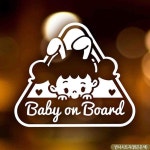자동차스티커 Baby on board 세모토끼여아 반사시트지 : 엠제이 통상