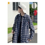 키밍 긴팔 캐주얼 체크셔츠 대학생 남방 남자 오버핏 : 도레의잡화상
