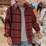 남방 체크 베이직 셔츠 긴팔 루즈핏 남자 캐주얼 : 도레의잡화상