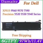 6GTPY 97WH 배터리 Dell XPS 15 9560 9570 9550 7590 P56F001 정밀 5510 5520 5530 5540 M5520 M5510 교체 Vostro : 리셀바이