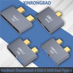 C타입 전송 확장 도크 어댑터 맥북 썬더볼트 3 USB C 허브 듀얼 C타입 합금 어댑터 노트북 PC 익스텐더용 : 리셀바이