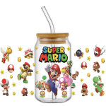 슈퍼 마리오 루이지 요시 피치 가족 키즈 잠옷 파자마 굿즈 미니소 레이싱 방수 UV DTF 컵 머그잔 랩 스티커 DIY 3D 데칼 16oz Libbey Glass... 