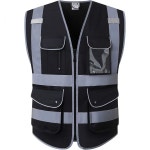 2등급 역반사 안전 조끼 9포켓 및 전면 지퍼 ANSI/ISEA 107-2015(블랙-03, XX-대형) Black : 청담스타일8호