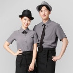 그레이 폴리스판 반팔셔츠 / 카페 식당 바리스타 홀 서빙 유니폼 단체복 : 포미나가운