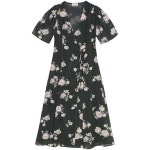 가니 플로럴 프린트 크레이프 랩 미디 드레스 F9504 771 CLIMBING IVY Black : 페칭