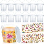 12 Pcs 1L Rum Buckets for Drinks with Lids and Handles 150 Stickers Clear Plastic Ice Cream Tub Co : 베르37