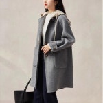 Amyblue 여성용 캐시미어 모직 하프 코트 부드럽고 핏 좋은 오버핏 후드 탈부착 코트 : gracemall
