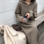 골지 후드 니트 롱원피스 데일리룩 등원룩 여유핏 원피스 : 리베 마켓