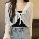 예쁜 레이스 플라위 패턴 숏 얇은 망사 가디건 : 에브리씽굿샵