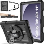 삼성 갤럭시 탭 A9+/A9 플러스 11 2023 (SM-X210/X216/X218), 회전 스탠드와 핸드/숄더 스트랩이 있는 충격 방지 A9 케이스, 블랙 : 723몰