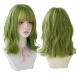 전체 가발 올리브 그린 딥 웨이브 여성용 파티 섬세한 코스프레 내열성 합성 중간 길이 : 남편의무게