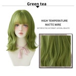 전체 가발 올리브 그린 딥 웨이브 여성용 파티 섬세한 코스프레 내열성 합성 중간 길이 : 남편의무게