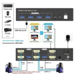 듀얼 모니터 HDMI KVM 스위치 HDMI 디스플레이 포트 USB 3.0 KVM 스위처 2 PC 공유 마우스 키보드용 확장 디스플레이 2x2 4K 60Hz... 