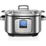 슬로우 쿠커 HUSNAT 10 in 1 프로그래머블 6Qt 스테인리스 스틸 밥솥 요거트 메이커 지연 시동 찜 선반 및 유리 뚜껑 디지털 타이머로 쿡을... 