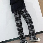 [1+1]여성 체크 팬츠 와이드핏 밴딩 가을 겨울 출근 데일리 : 삼색깔남매 4호점