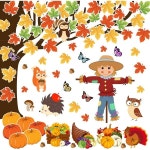 94pcs 추수감사절 교실 트리 게시판 장식 가을 칠판 벽 행복한 컷아웃 단풍나무 잎 허수아비 호박 나비 장식용 : 쇼핑하하1