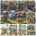 그림 DIY  손으로 숫자 페인팅 일본 건축 상점 성인 아크릴 키트 바다 풍경 페인트 캔버스 아트워크 맞춤형 선물 가정 : 엠제이에스직구