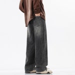 후니오 남성일자청바지 봄 일자핏 청바지 빈티지 클린핏 진 반밴딩스트레이트 배기팬츠 UNO1 : 후니오124